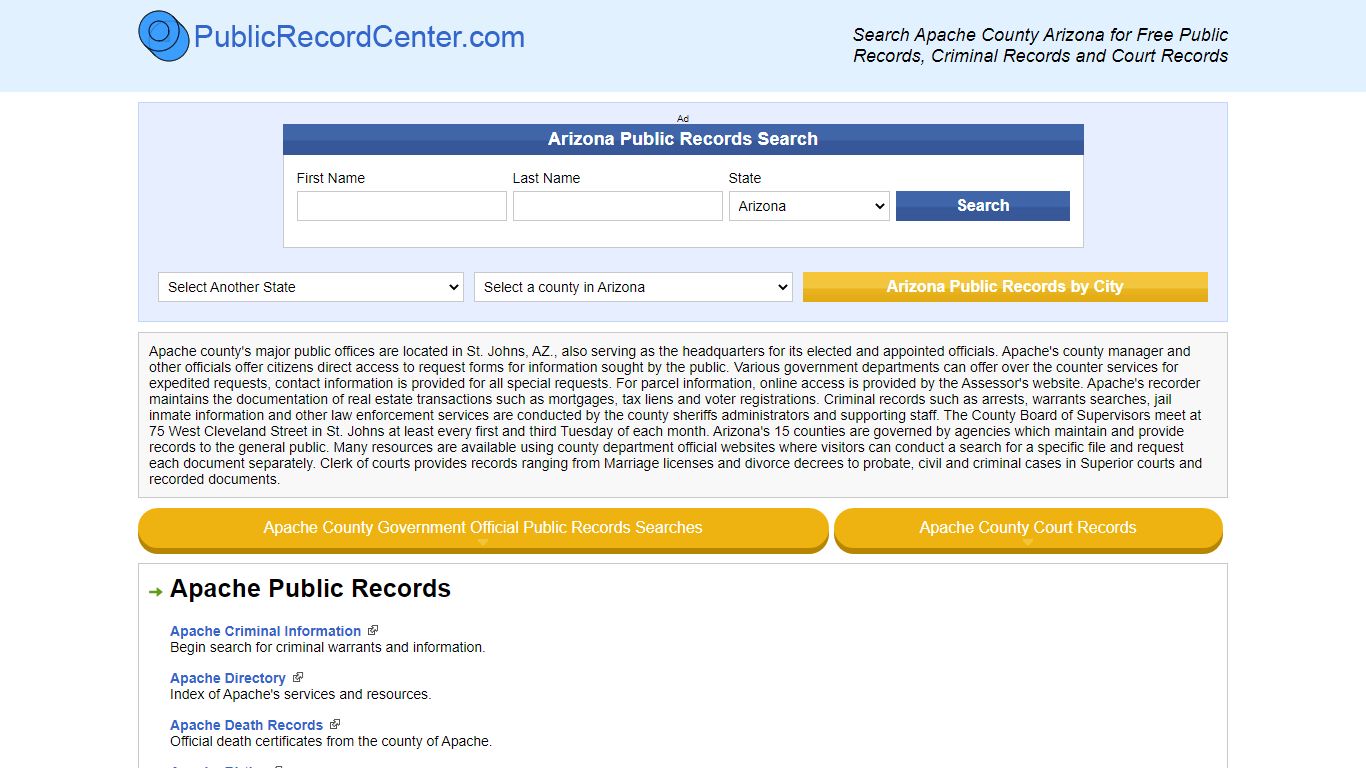 Apache County Arizona Free Public Records - Court Records ...